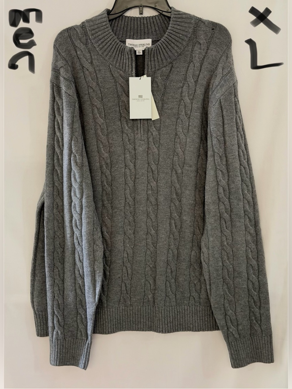 Gray Cable Knit Crewneck Sweater - Men's Large/XL
